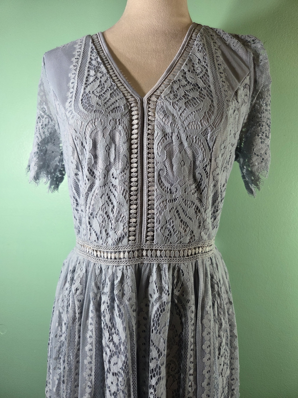Lace V-Neck Maxi Dress in Light Gray - Picture 2 of 6